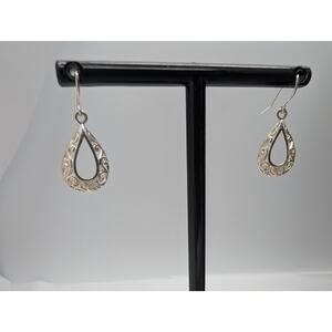 Sterling Silver Filigree Teardrop Dangle Earrings 925 Mexican Fishhook